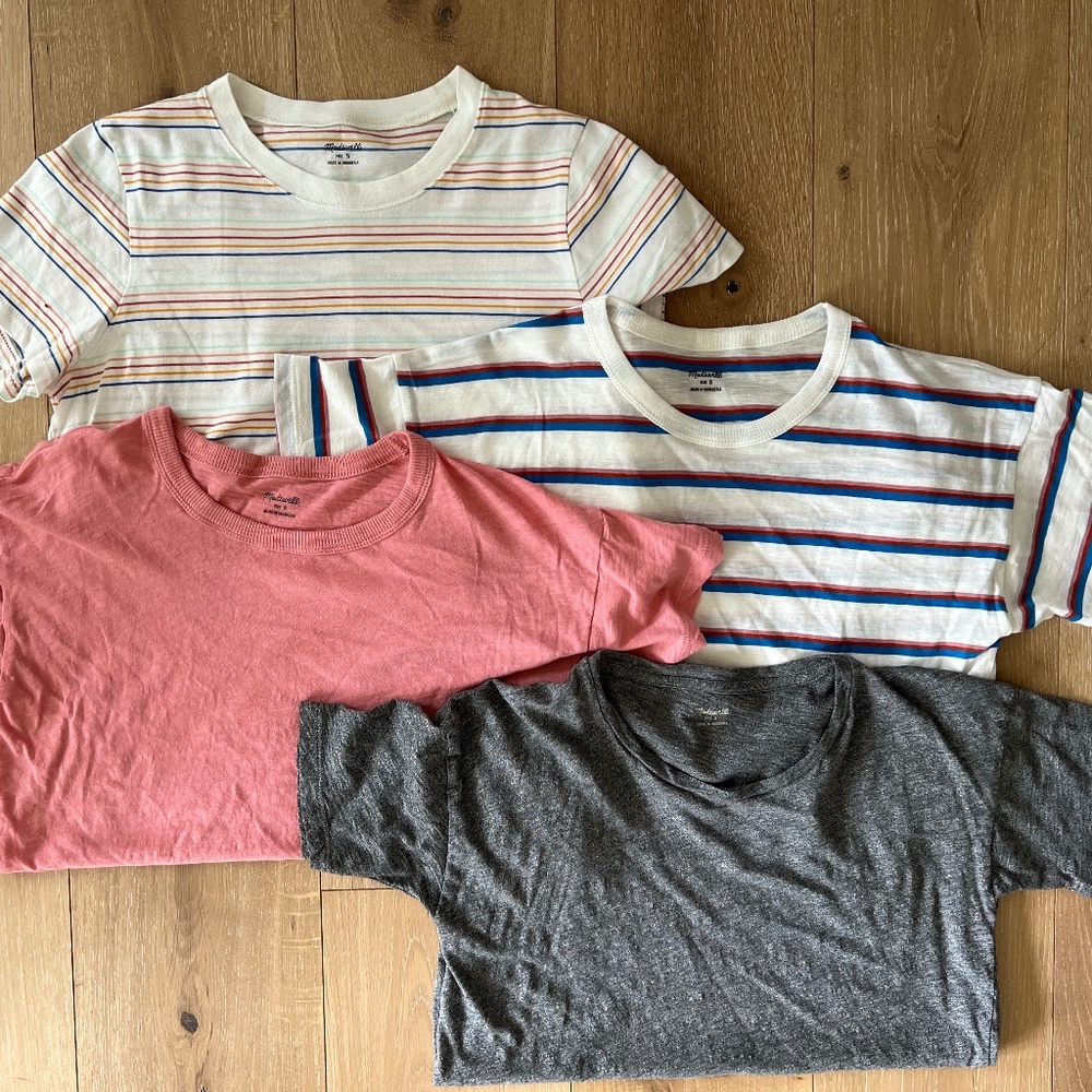 EUC LOT OF 4 MADEWELL WHISPER COTTON COTTON RIB CREWNECK TEE SIZE SMALL